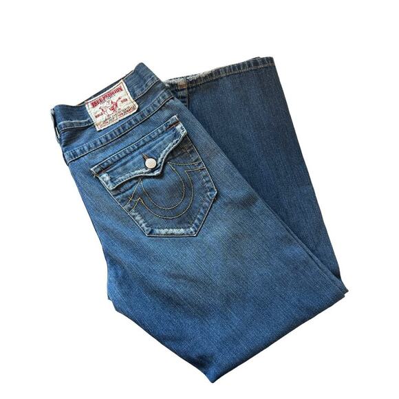 Vintage‎ Y2K TRUE RELIGION Joey Distressed Denim - Wide Leg Jeans - size 36x34 - Picture 1 of 16